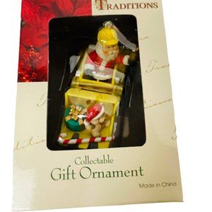 Traditions Collectible Ornament‎ Santa On A Tractor with Toys and Bell 3"